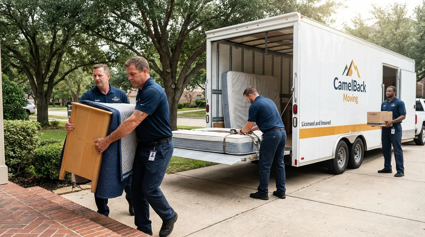 Crew loading residential truck for cross-state move from Smackover, AR